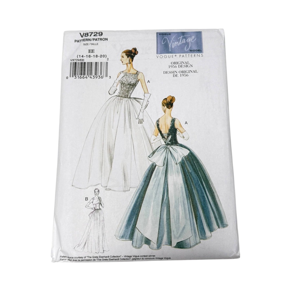 Vogue V8729 Sewing Pattern Misses Dress and Underskirt Size 14-20 New Uncut